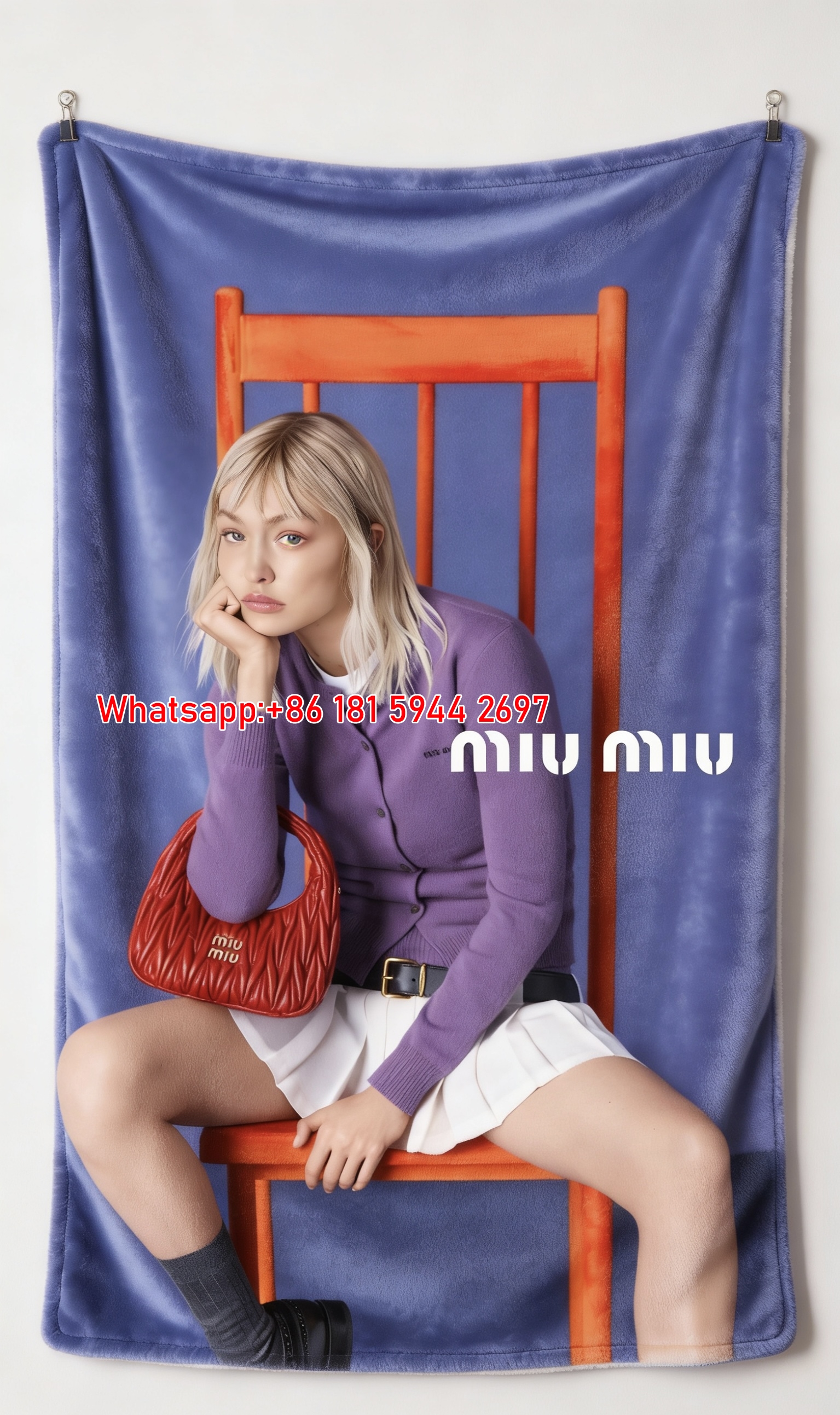 Miu Miu Purple Cardigan & Red Bag Print Flannel Sofa Throw Blanket IMG_0634